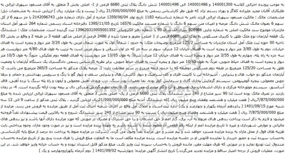 آگهی مزایده شش دانگ پلاک ثبتی 6680 فرعی از 1- اصلی