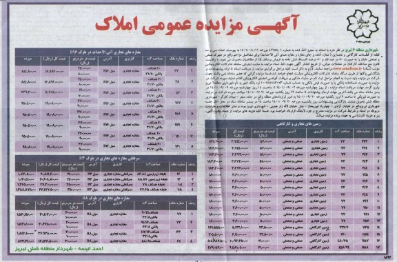 مزایده فروش تعداد سی و سه قطعه از قطعات کارگاهی و تجاری