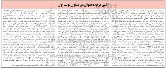 مزایده فروش پلاک ثبتی 57 فرعی از 2454 اصلی