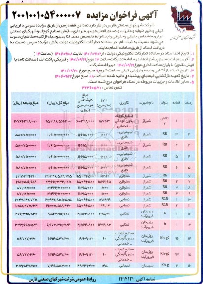 فراخوان مزایده تعدادی قطعه زمین 