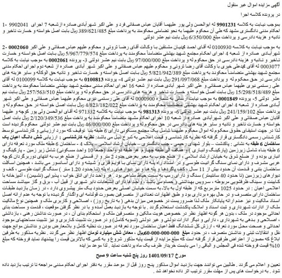مزایده فروش شش دانگ اعیان یک ساختمان 6 طبقه