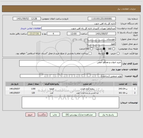 استعلام خرید ادوات و مصالح خطی