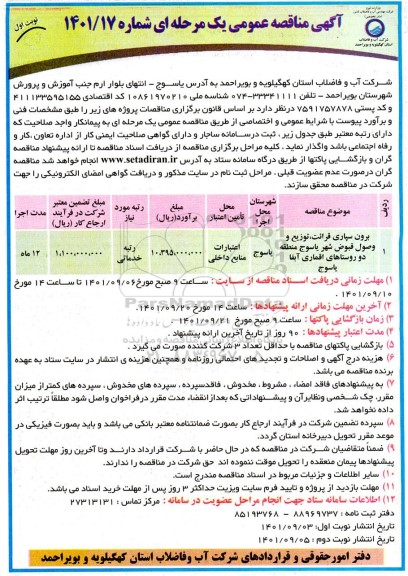 مناقصه برون سپاری قرائت، توزیع و وصول قبوض شهر ...