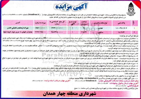 مزایده فروش املاک