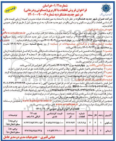 فراخوان فروش قطعات با کاربری (مسکونی و درمانی) - نوبت دوم