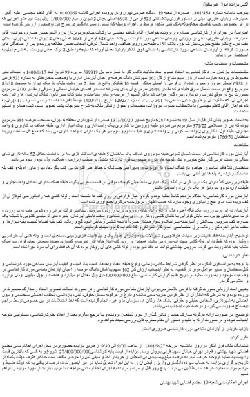 مزایده فروش  آپارتمان مشاعی پلاک ثبتی 523 فرعی از 6938 اصلی  