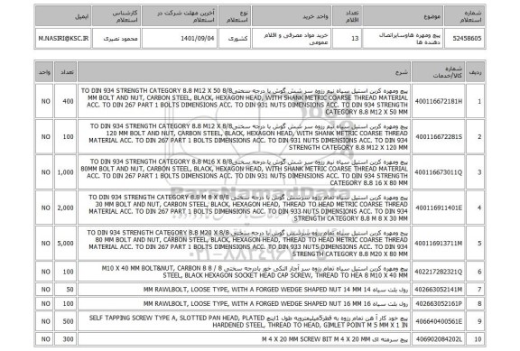 استعلام، پیچ ومهره هاوسایراتصال دهنده ها