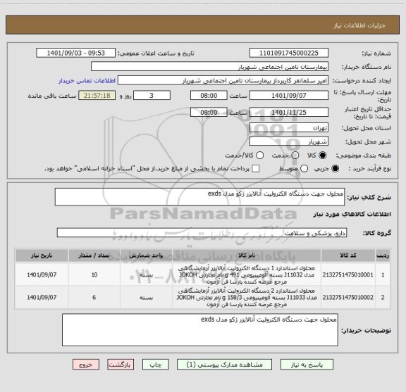 استعلام محلول جهت دستگاه الکترولیت آنالایزر ژکو مدل exds