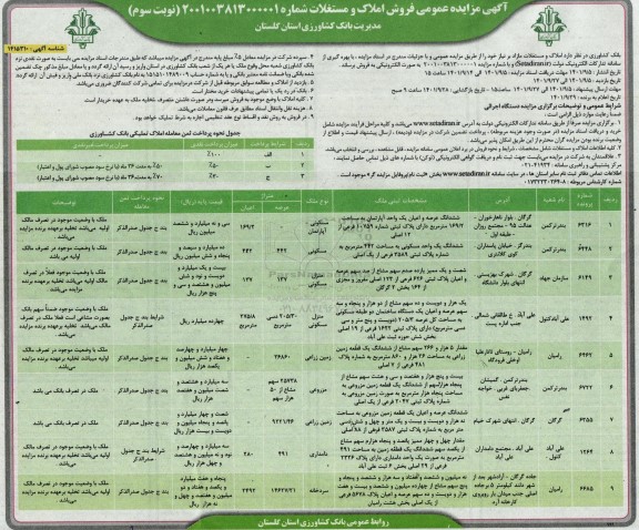 مزایده فروش املاک و مستغلات - نوبت سوم