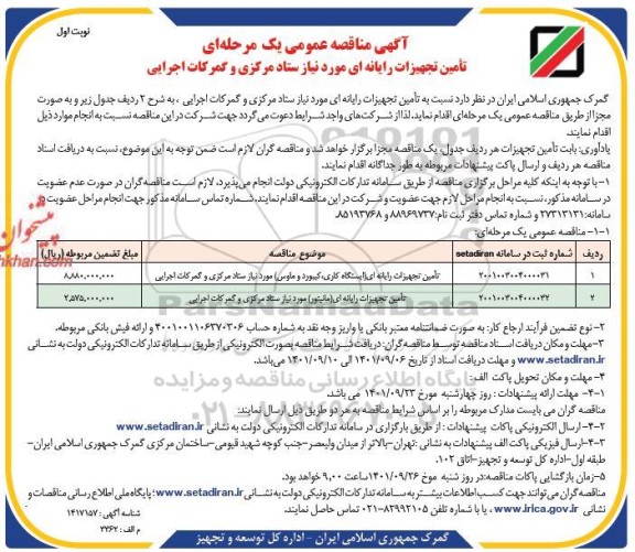 مناقصه تامین تجهیزات رایانه ای 