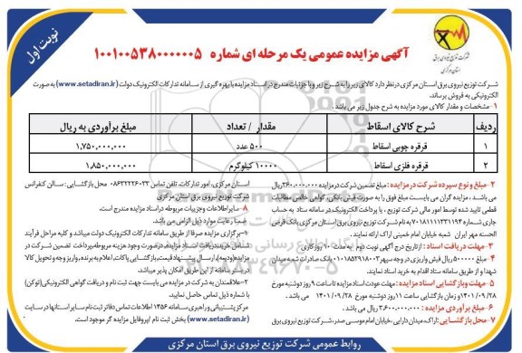 مزایده فروش قرقره چوبی اسقاط و...