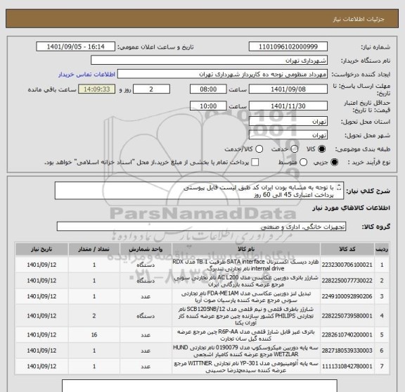 استعلام با توجه به مشابه بودن ایران کد طبق لیست فایل پیوستی 
پرداخت اعتباری 45 الی 60 روز