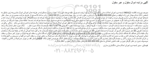 مزایده فروش یک واحد آپارتمان با کاربری مسکونی
