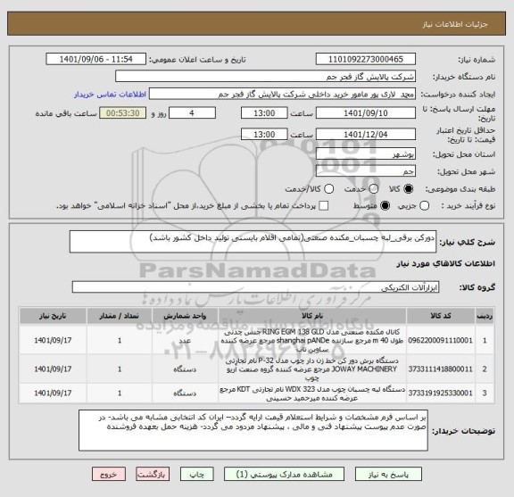 استعلام دورکن برقی_لبه چسبان_مکنده صنعتی(تمامی اقلام بایستی تولید داخل کشور باشد)