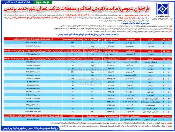 مزایده فروش املاک و مستغلات 
