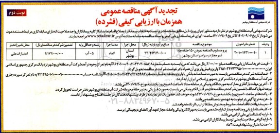 تجدید مناقصه پرومسلوب المنفعه نمودن 150 حلقه چاه غیرمجاز  - نوبت دوم 