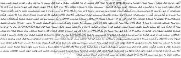 آگهی مزایده خودرو سواری هاچ بک –سیستم لیفان