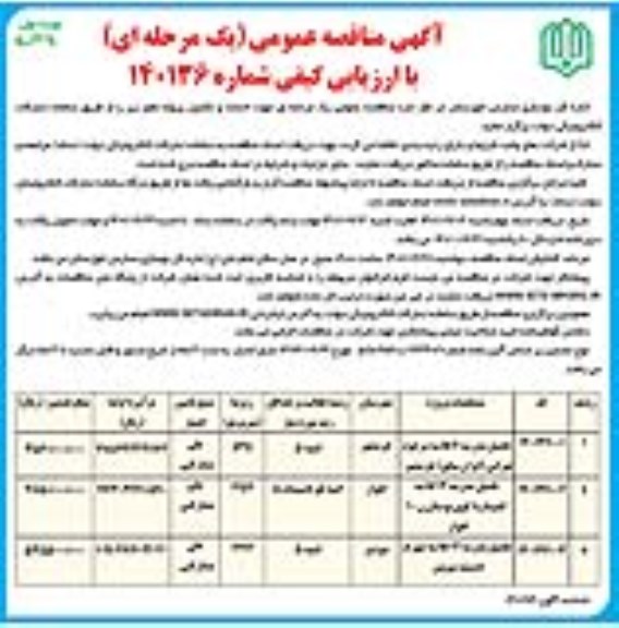 مناقصه تکمیل مدرسه 6 کلاسه مرحوم تهرانی .....