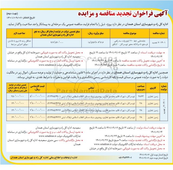 تجدید مناقصه و مزایده فروش املاک
