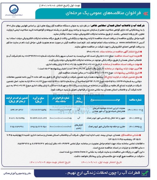 مناقصه عملیات اجرایی احداث حوضچه شیرهای فشارشکن....