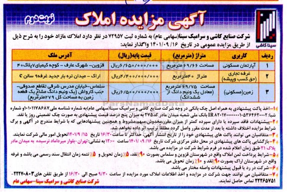 مزایده املاک - نوبت دوم