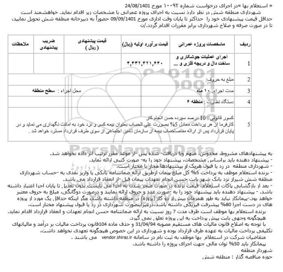 استعلام اجرای عملیات جوشکاری و ساخت دال و دریچه فلزی و ...