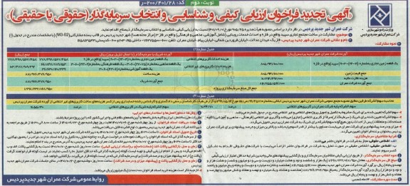 تجدید فراخوان مشارکت در ساخت مجتمع تجاری سپید واقع در فاز 9 و احداث خدمات روبنایی (شامل آموزشی و مذهبی و فرهنگی) واقع در فاز 3...نوبت دوم