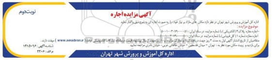 مزایده اجاره مغازه پلاک۳ الکتریکی و...