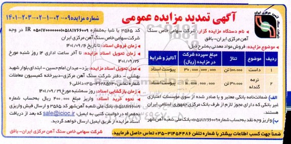 تمدید مزایده فروش مواد معدنی