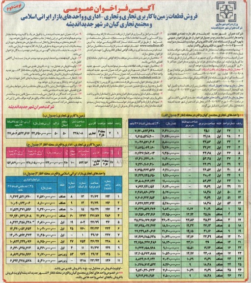 مزایده فروش قطعات زمین با کاربری تجاری و تجاری - اداری ....- نوبت دوم
