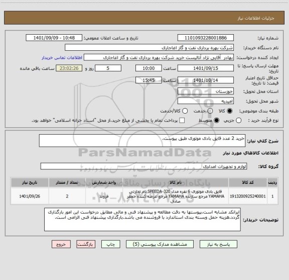 استعلام خرید 2 عدد قایق بادی موتوری طبق پیوست.