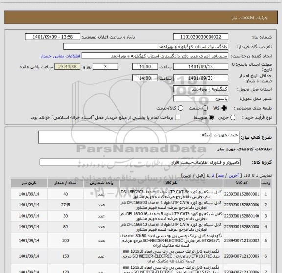 استعلام خرید تجهیزات شبکه