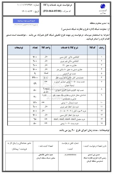 استعلام کابلکشی خاکی کابل مسی ..