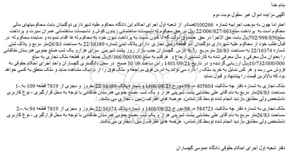 مزایده فروش ملک تجاری