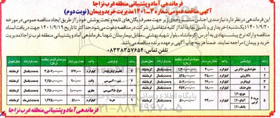 مناقصه حلوا شکری 50 گرمی .... نوبت دوم