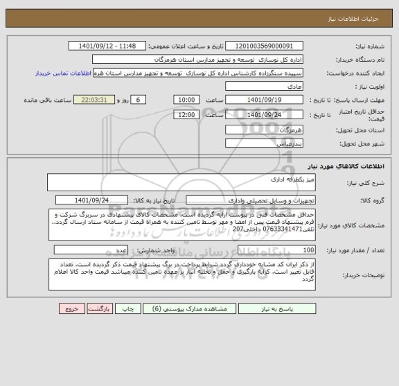 استعلام میز یکطرفه اداری