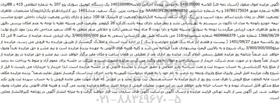 مزایده یک دستگاه اتومبیل سواری پژو 207