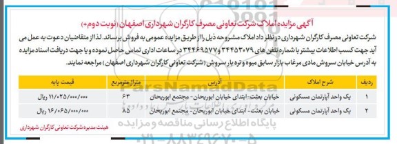 مزایده املاک نوبت دوم