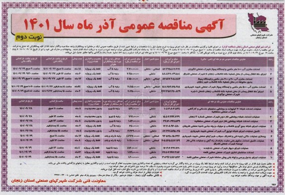 مناقصه عمومی احداث مخزن آب 1000 متر مکعبی و ایستگاه پمپاژ شهرک صنعتی  ...- نوبت دوم