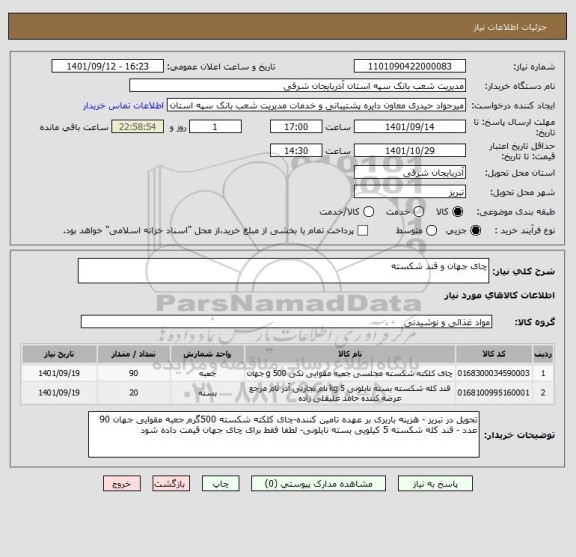 استعلام چای جهان و قند شکسته