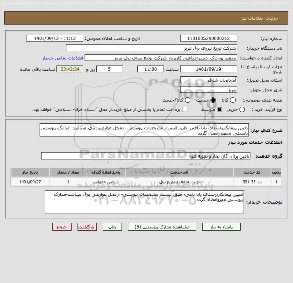 استعلام تعیین پیمانکارروستای بابا باغی- طبق لیست مشخصات پیوستی- ازمحل عوارضی برق میباشد- مدارک پیوستی بایستی ممهوروامضاء گردد