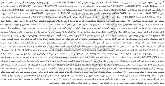 آگهی مزایده پلاک ثبتی 1/673 (ششصد و هفتاد وسه)فرعی از 1(یک) اصلی 