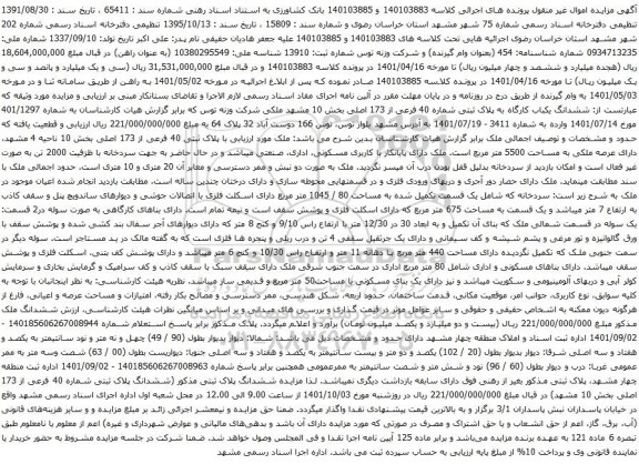آگهی مزایده ششدانگ یکباب کارگاه به پلاک ثبتی شماره 40 فرعی از 173 اصلی