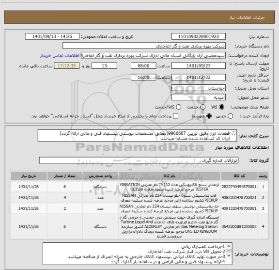 استعلام قطعات ابزار دقیق توربین 9906607(مطابق مشخصات پیوستی پیشنهاد فنی و مالی ارائه گردد)
ایران کد استفاده شده مشابه میباشد