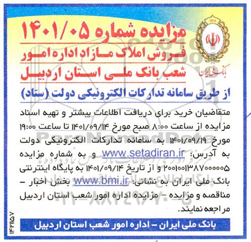 مزایده فروش املاک مازاد اداره امور شعب بانک ملی استان ...