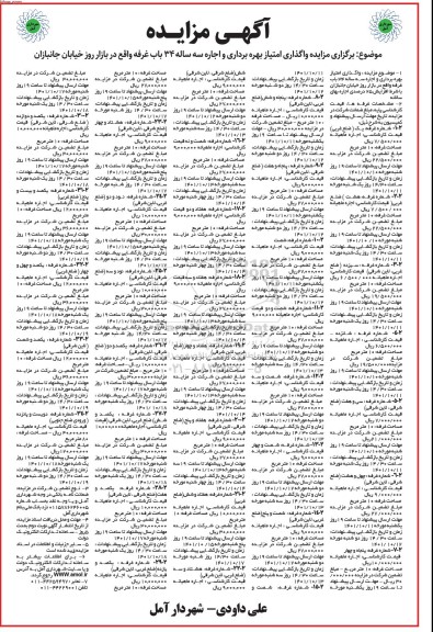 مزایده واگذاری امتیاز بهره برداری و اجاره سه ساله 34 باب غرفه