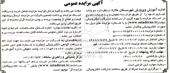 مزایده واگذاری دو واحد تجاری 