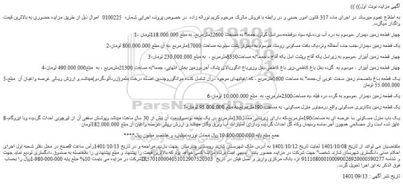 مزایده فروش چهار قطعه زمین دیمزار