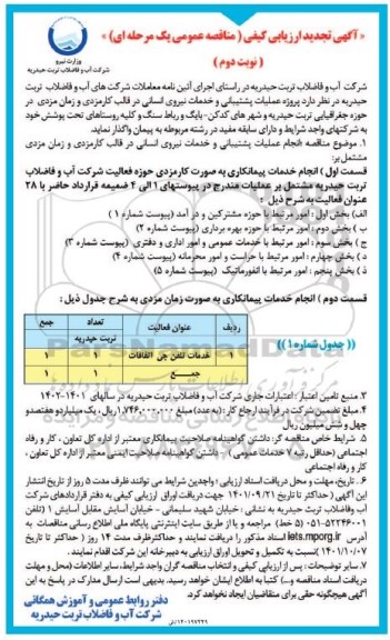 تجدید فراخوان ارزیابی کیفی مناقصه پروژه عملیات پشتیبانی و خدمات نیروی انسانی - نوبت دوم