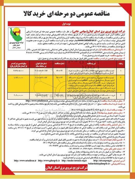 تجدید مناقصه عمومی خرید 5.991 دستگاه کنتور سه فاز چند تعرفه اتصال مستقیم ...